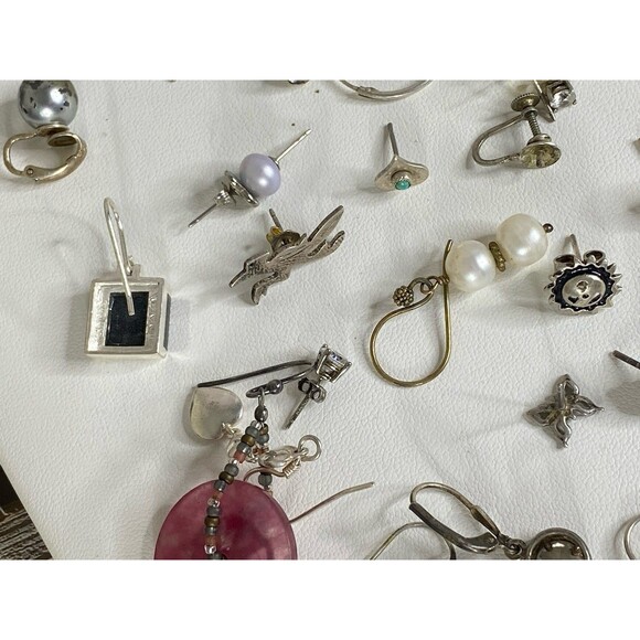 51 GRAMS STERLING SILVER 925 Lot Earrings 44 Single Earrings Craft Scrap Turqise - Picture 6 of 11